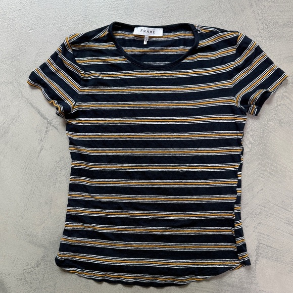 Frame Denim Navy Blue Striped Linen Baby Tee {XS} - Picture 1 of 7